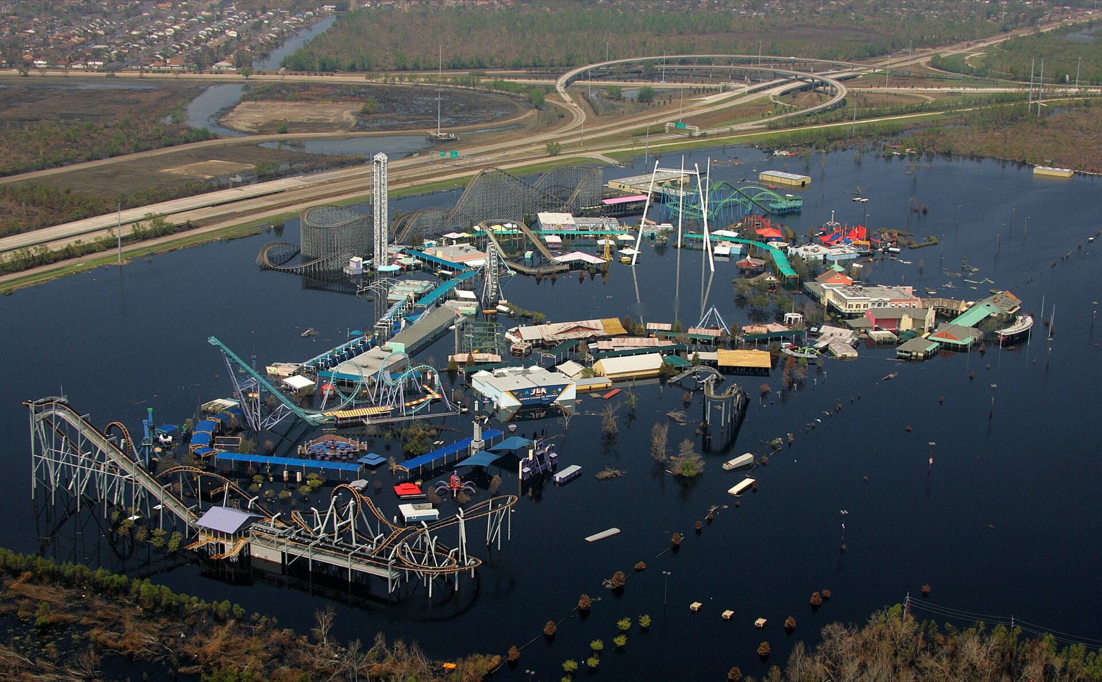 Aerial view of flooding after a hurricane