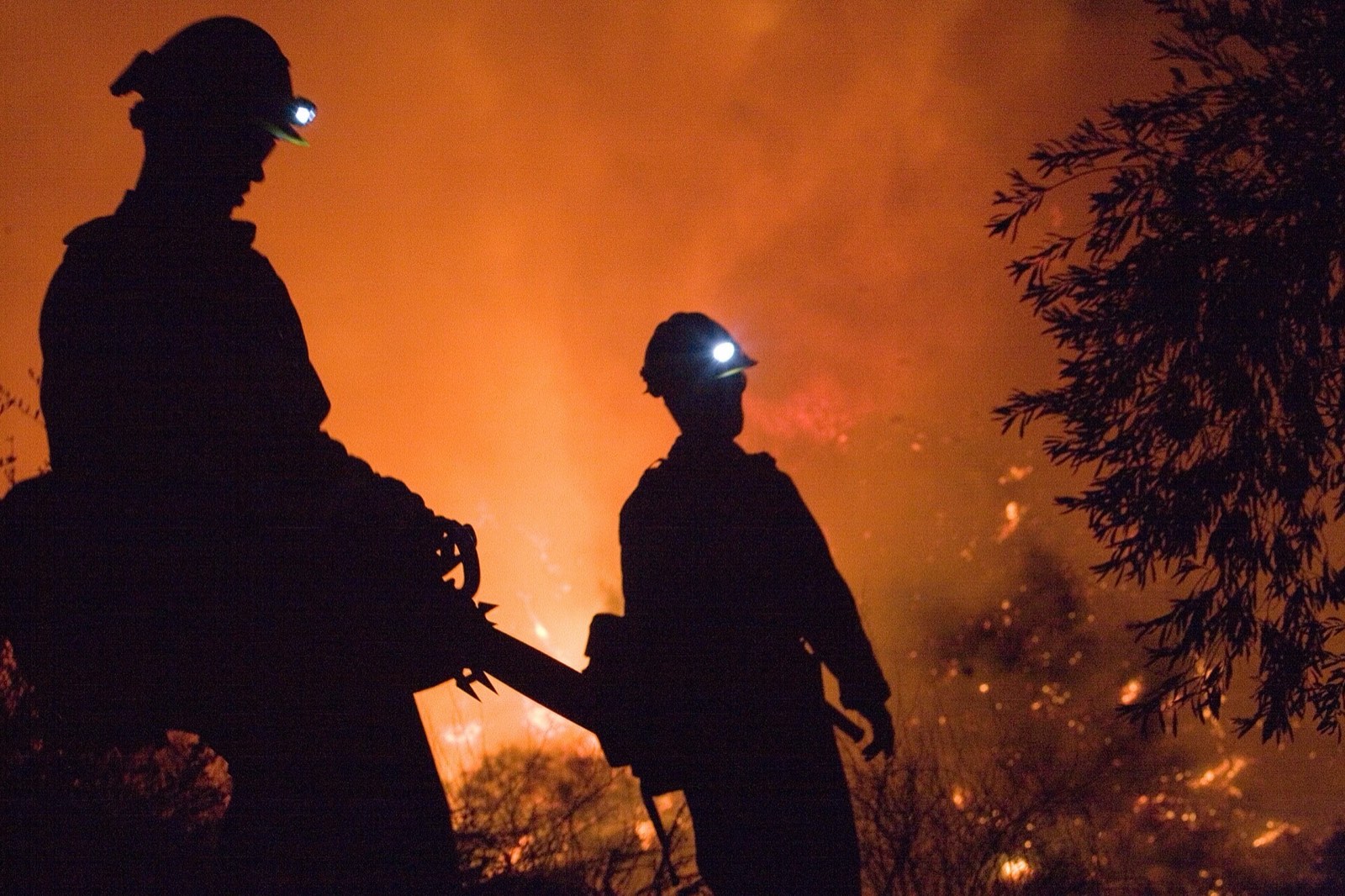Firefighters working through the night